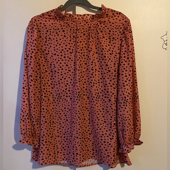 Large Dotted Womens Pink Long Sleeve Blouse Dress Top Shirt Pullover - Picture 1 of 6